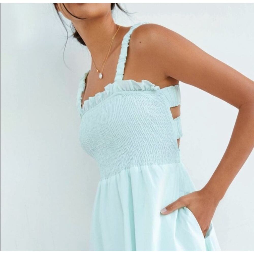 New Anthropologie Smocked Mini Dress by PINCH $148 MEDIUM Guac - Mint Green - Picture 2 of 7